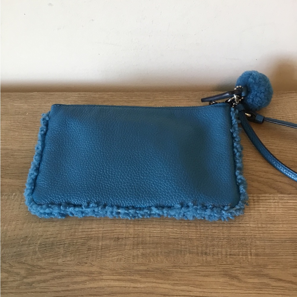 Coach Pebbled Leather Wristlet with Shearling Pom Pom and Trim - Picture 6 of 8
